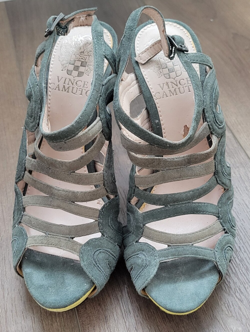 Vince Camuto Teal Green Suede Cutout Strappy Heels